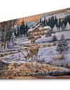 Winter Christmas Scene with Buck drinking from Golden River - Print on Natural Pine Wood