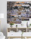 Winter Christmas Scene with Buck drinking from Golden River - Print on Natural Pine Wood