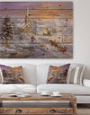 Holiday Worship winter scene with sleigh and church - Print on Natural Pine Wood