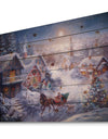 Full Moon Christmas Evening with open sleigh and church - Print on Natural Pine Wood