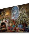 Christmas Eve with presents by fire place - Print on Natural Pine Wood