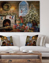 Christmas Eve with presents by fire place - Print on Natural Pine Wood