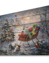 Christmas Tree Magic Winter scene with Presents in Sleigh - Print on Natural Pine Wood