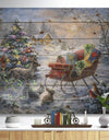 Christmas Tree Magic Winter scene with Presents in Sleigh - Print on Natural Pine Wood