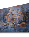 Christmas Eve Family coming home in sleigh - Print on Natural Pine Wood