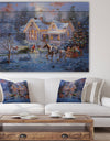 Christmas Eve Family coming home in sleigh - Print on Natural Pine Wood