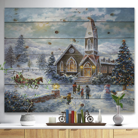 Christmas worship, Parents Pray, Children Play - Print on Natural Pine Wood