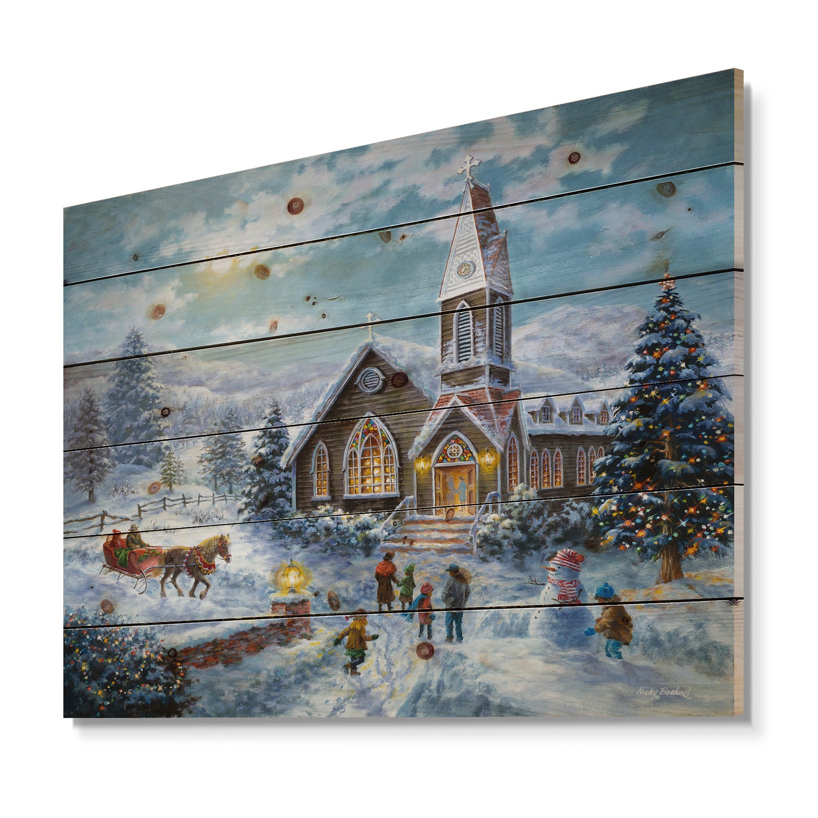 Christmas worship, Parents Pray, Children Play - Print on Natural Pine Wood
