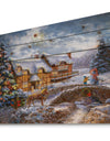 Christmas Tree with horse and open sleigh in winter landscape - Print on Natural Pine Wood