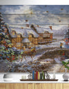 Christmas Tree with horse and open sleigh in winter landscape - Print on Natural Pine Wood