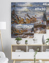 Christmas Tree with horse and open sleigh in winter landscape - Print on Natural Pine Wood