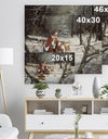 Santa Claus with deer in snowy woods - Print on Natural Pine Wood