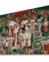 Santa Claus Family with Christmas bear and presents - Print on Natural Pine Wood