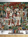 Santa Claus Family with Christmas bear and presents - Print on Natural Pine Wood