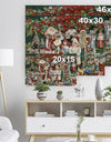Santa Claus Family with Christmas bear and presents - Print on Natural Pine Wood