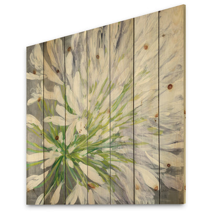 Flower Cleome Splash II - Traditional Floral Print on Natural Pine Wood