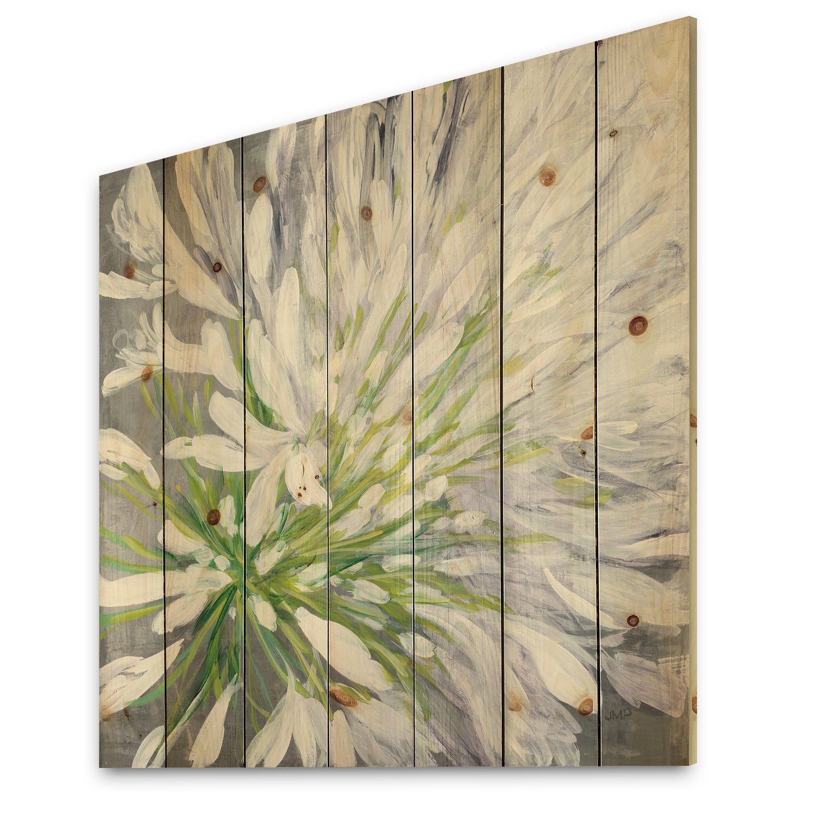 Flower Cleome Splash II - Traditional Floral Print on Natural Pine Wood