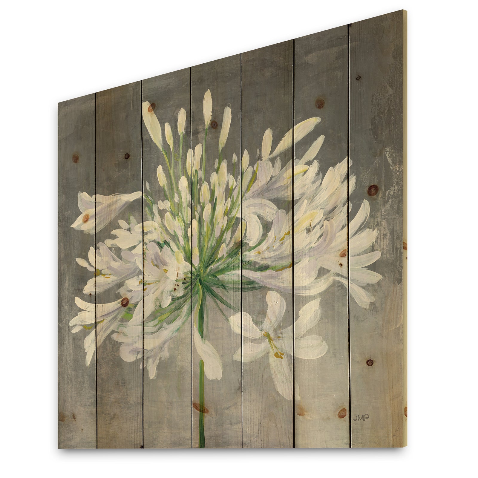 Flower Cleome Splash I - Traditional Floral Print on Natural Pine Wood