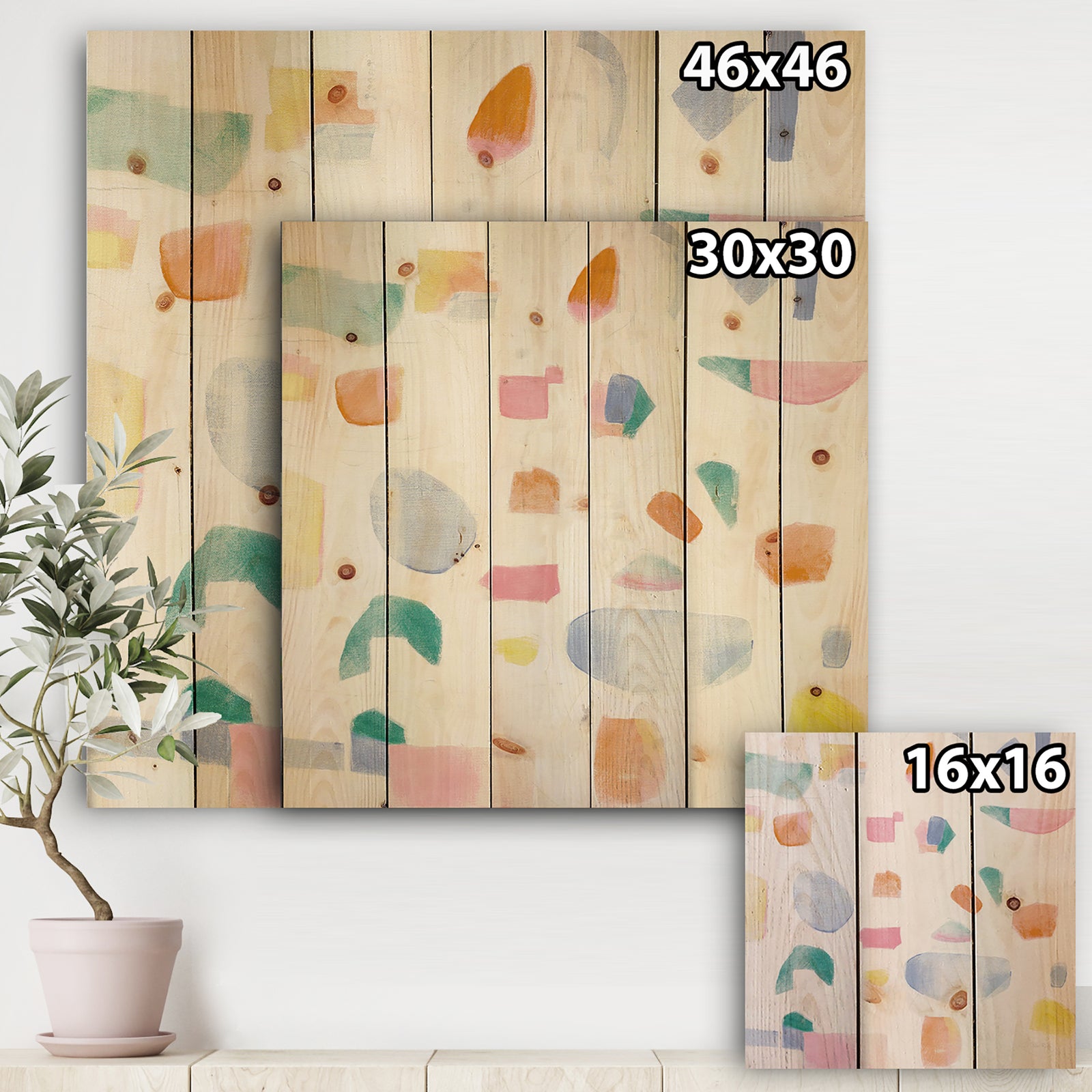 Joy Geometric Simple - Mid-Century Modern Print on Natural Pine Wood