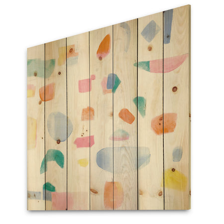 Joy Geometric Simple - Mid-Century Modern Print on Natural Pine Wood