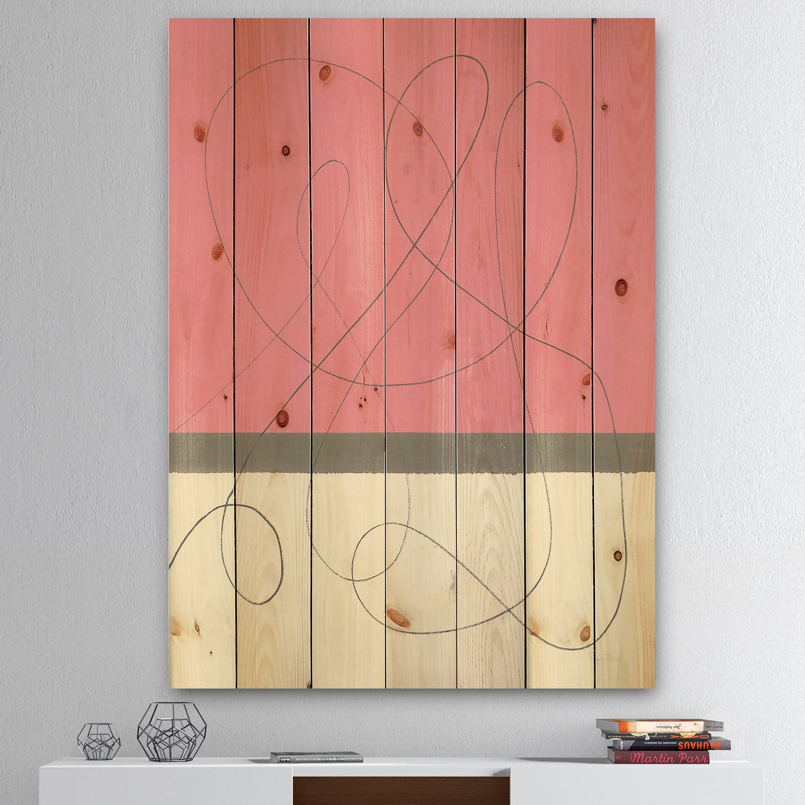 Geometric Neapolitan II - Shabby Chic Print on Natural Pine Wood