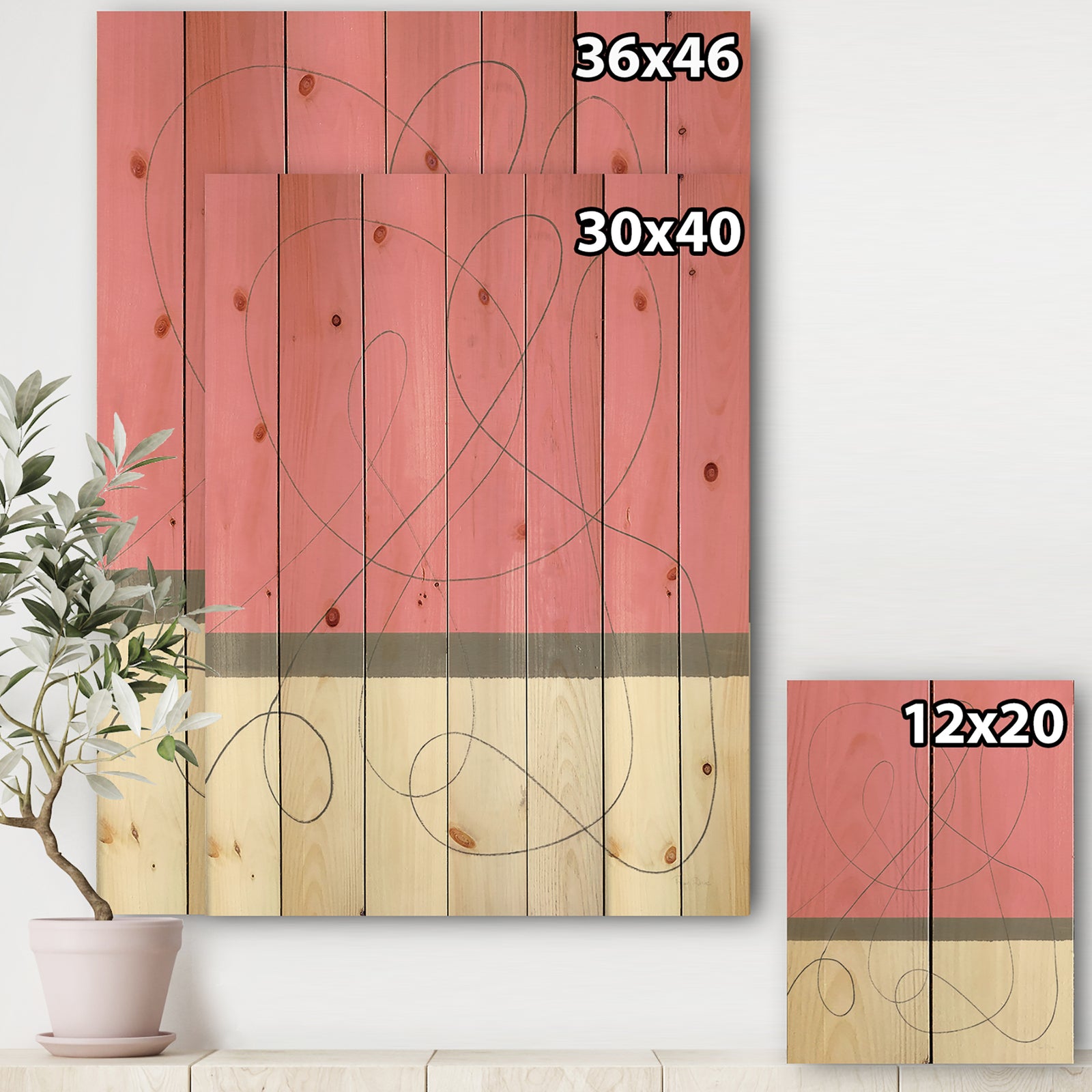 Geometric Neapolitan II - Shabby Chic Print on Natural Pine Wood