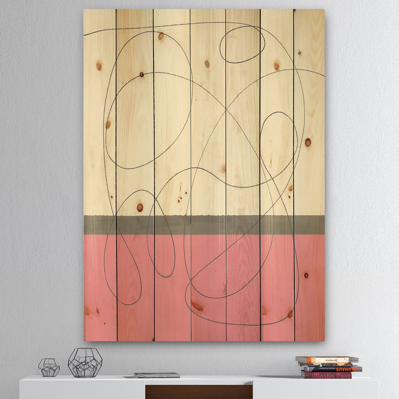 GeometricNeapolitan I - Shabby Chic Print on Natural Pine Wood