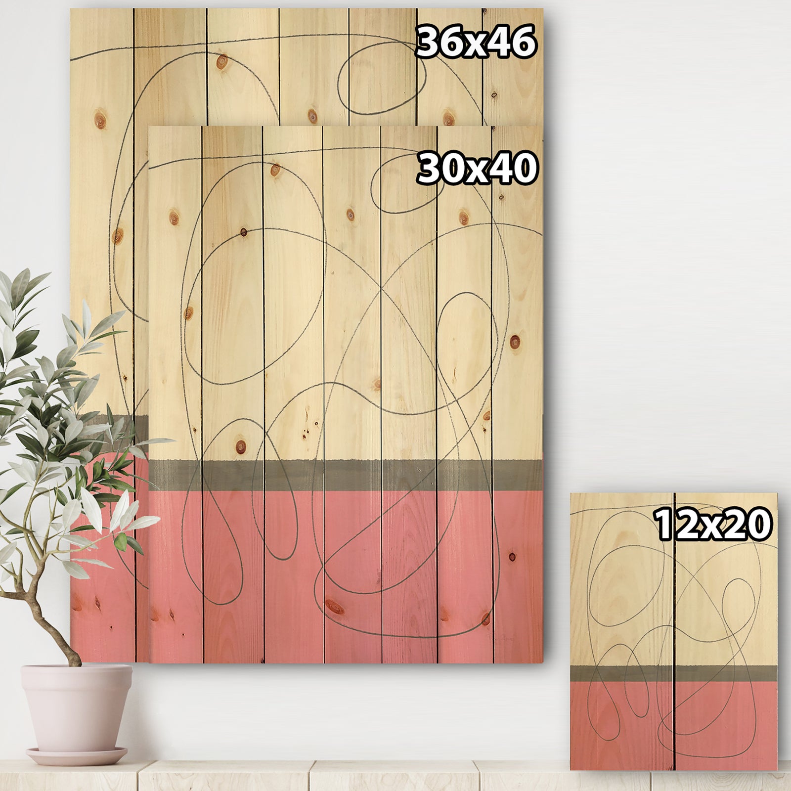 GeometricNeapolitan I - Shabby Chic Print on Natural Pine Wood
