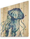 Blue Deep Sea X - Coastal Print on Natural Pine Wood