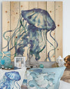 Blue Deep Sea X - Coastal Print on Natural Pine Wood