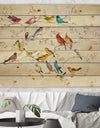 Multi-Color Bird on Tree - Modern Farmhouse Print on Natural Pine Wood