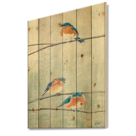 Bird Hanging on Tree II - Modern Farmhouse Print on Natural Pine Wood