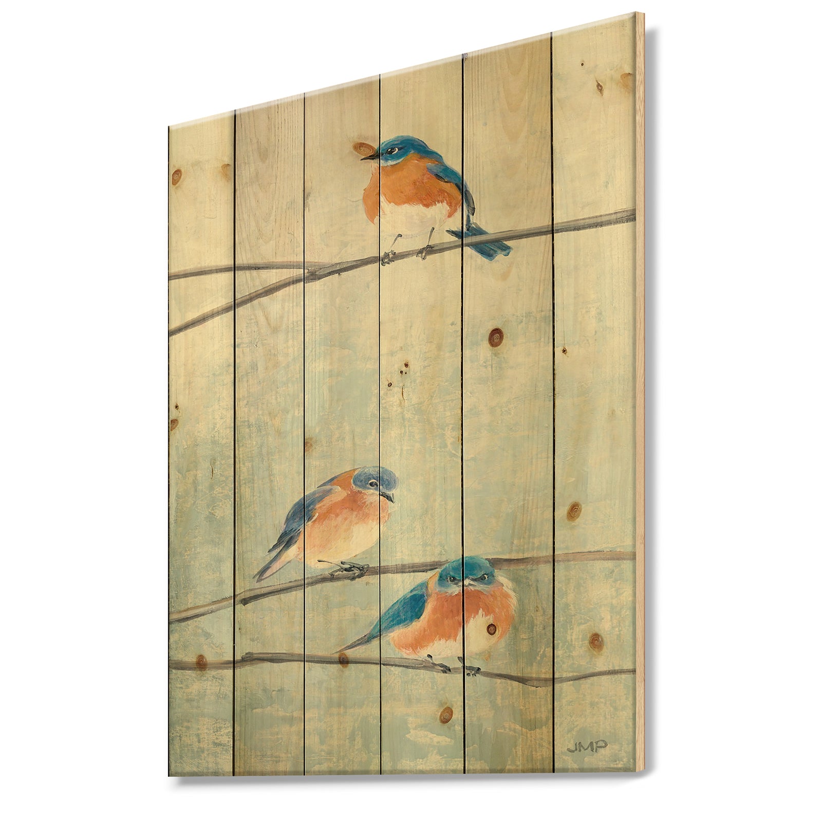 Bird Hanging on Tree II - Modern Farmhouse Print on Natural Pine Wood