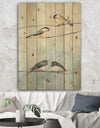 Bird Hanging on Tree I - Modern Farmhouse Print on Natural Pine Wood