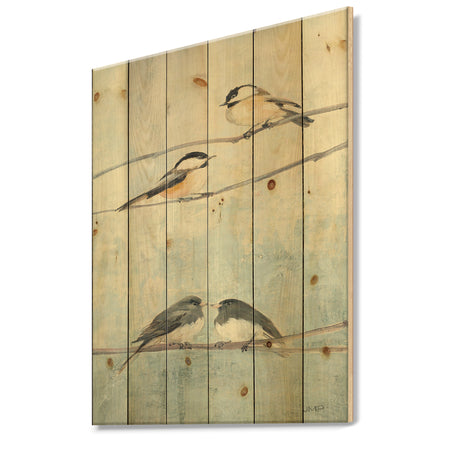 Bird Hanging on Tree I - Modern Farmhouse Print on Natural Pine Wood