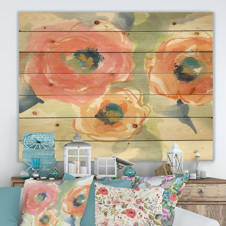 Multicolor Buttercup II - Cottage Print on Natural Pine Wood