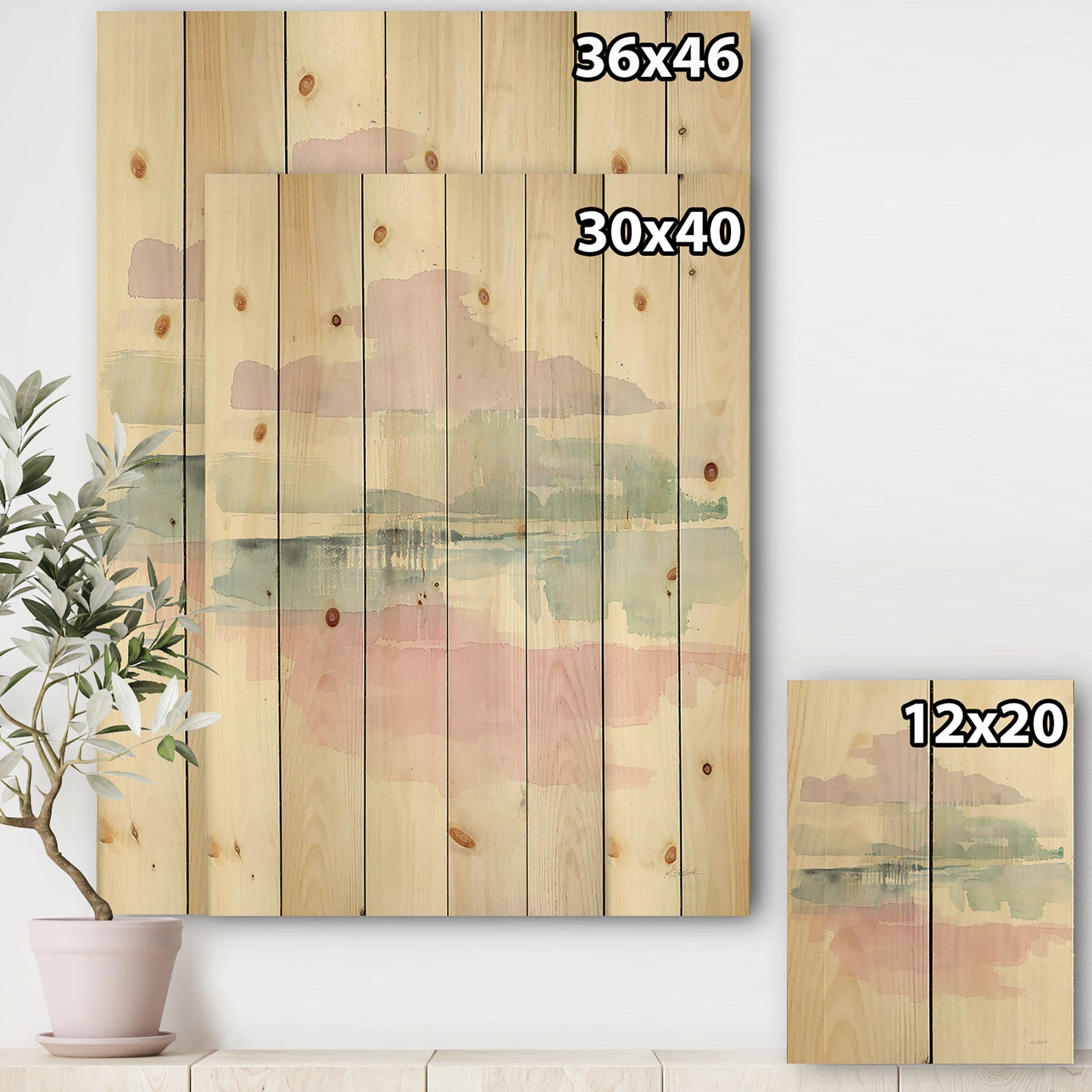 Pink Lifting Fog - Shabby Chic Print on Natural Pine Wood