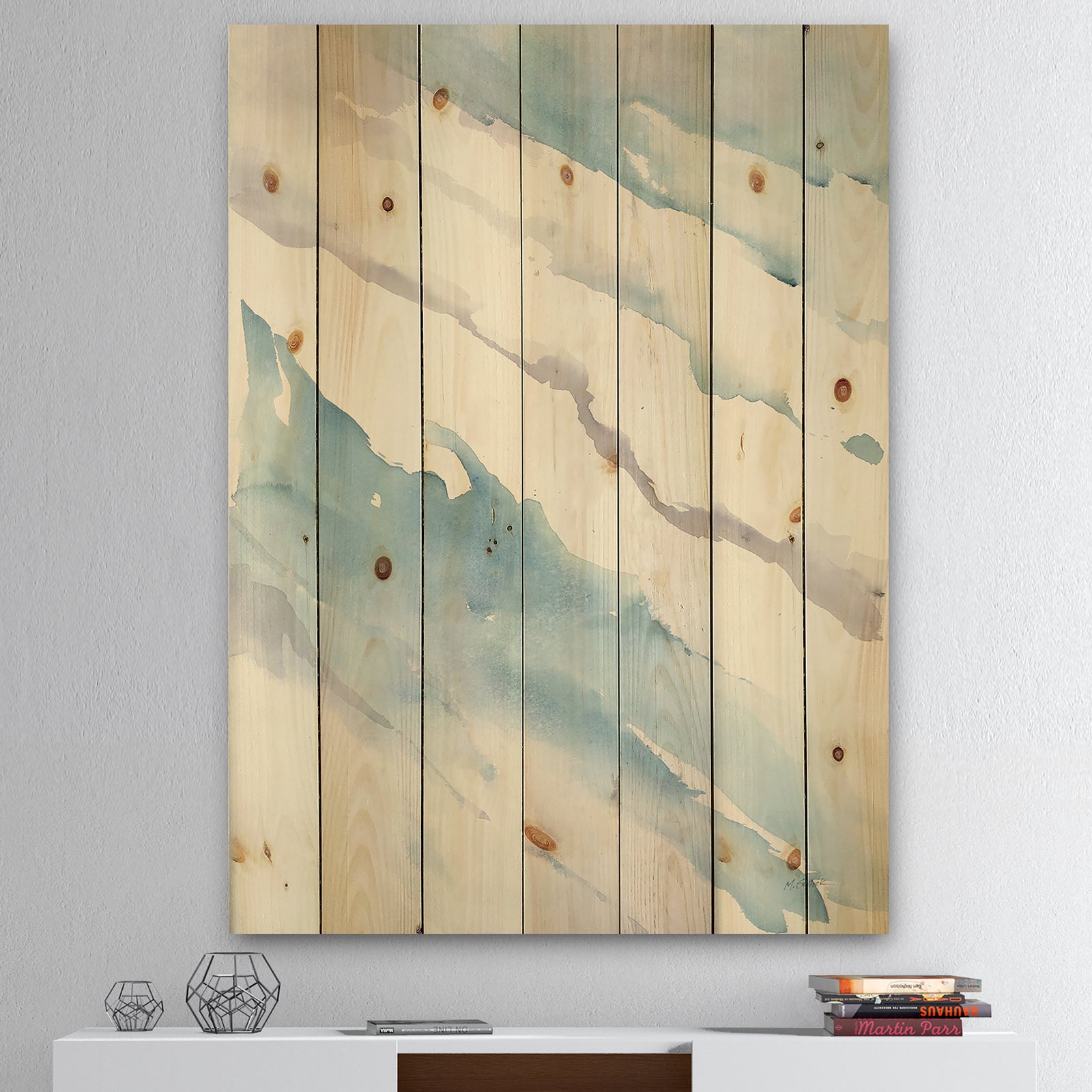 Modern Abstract Drift - Cottage Print on Natural Pine Wood
