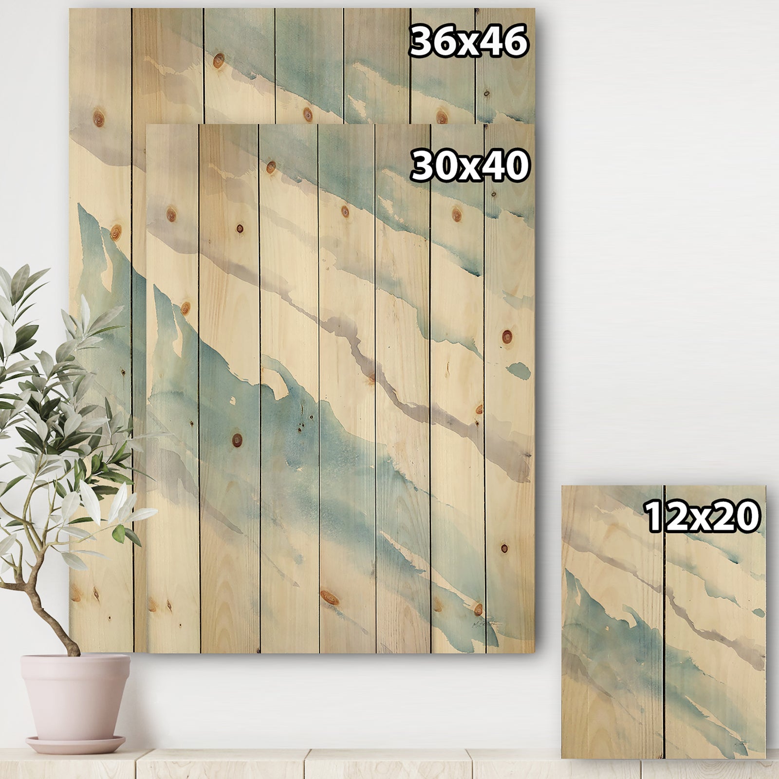 Modern Abstract Drift - Cottage Print on Natural Pine Wood