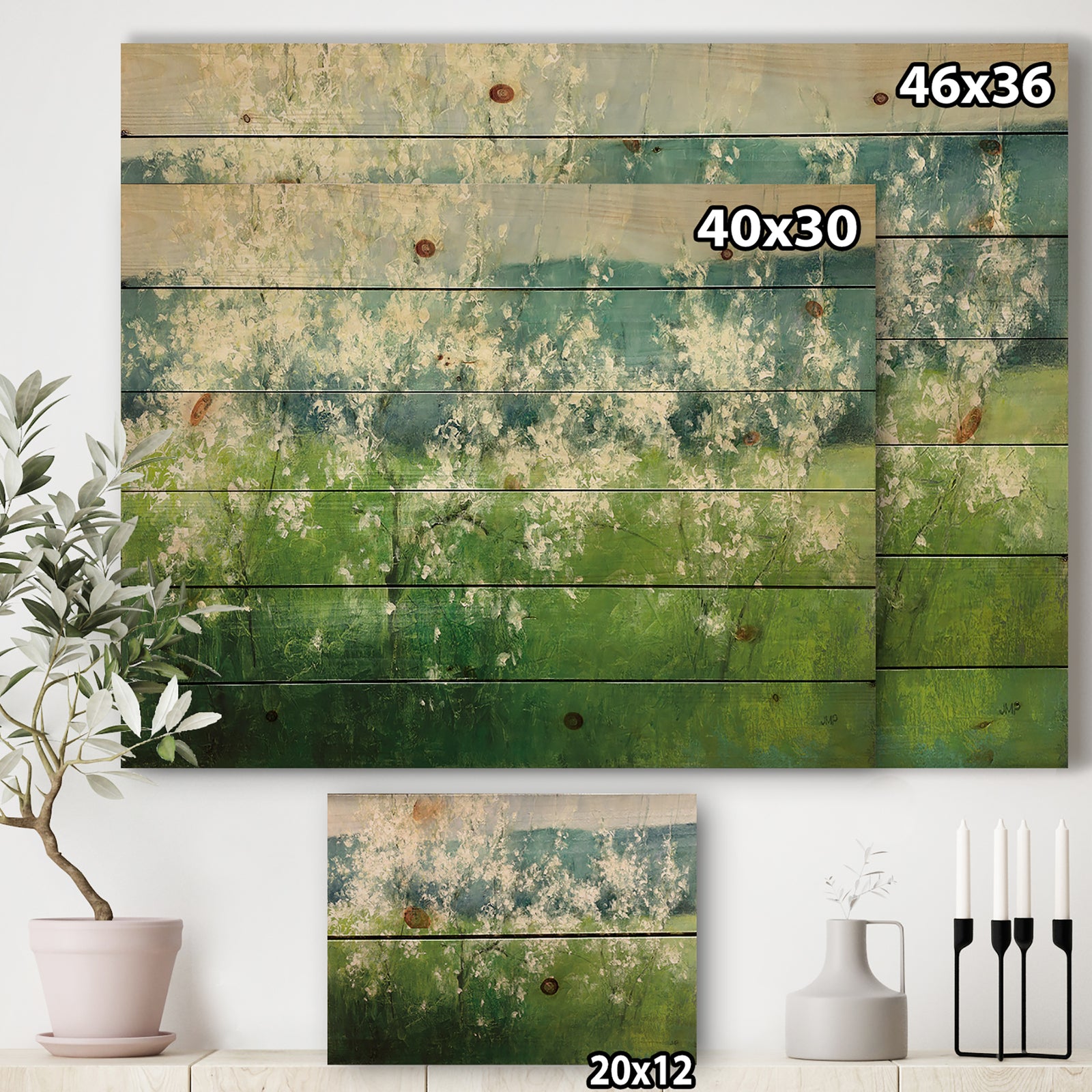 Green Mountain Spring - Cottage Print on Natural Pine Wood