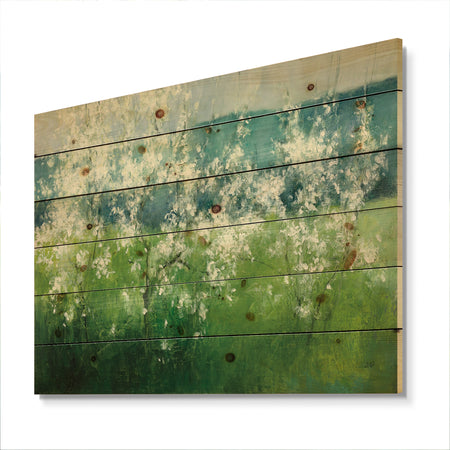 Green Mountain Spring - Cottage Print on Natural Pine Wood