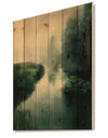 Twilight Fog Lakeshore - Landscape & Nature Print on Natural Pine Wood