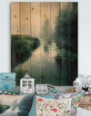 Twilight Fog Lakeshore - Landscape & Nature Print on Natural Pine Wood