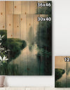 Twilight Fog Lakeshore - Landscape & Nature Print on Natural Pine Wood