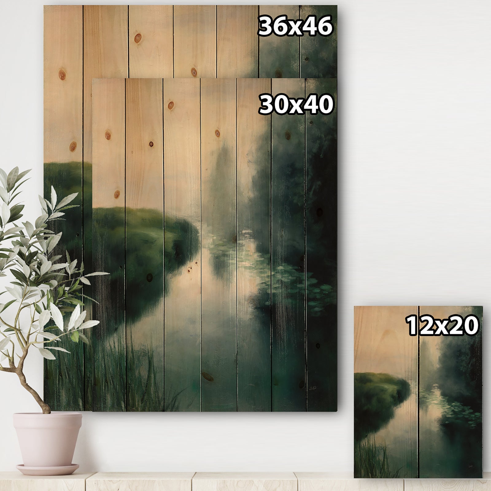 Twilight Fog Lakeshore - Landscape & Nature Print on Natural Pine Wood