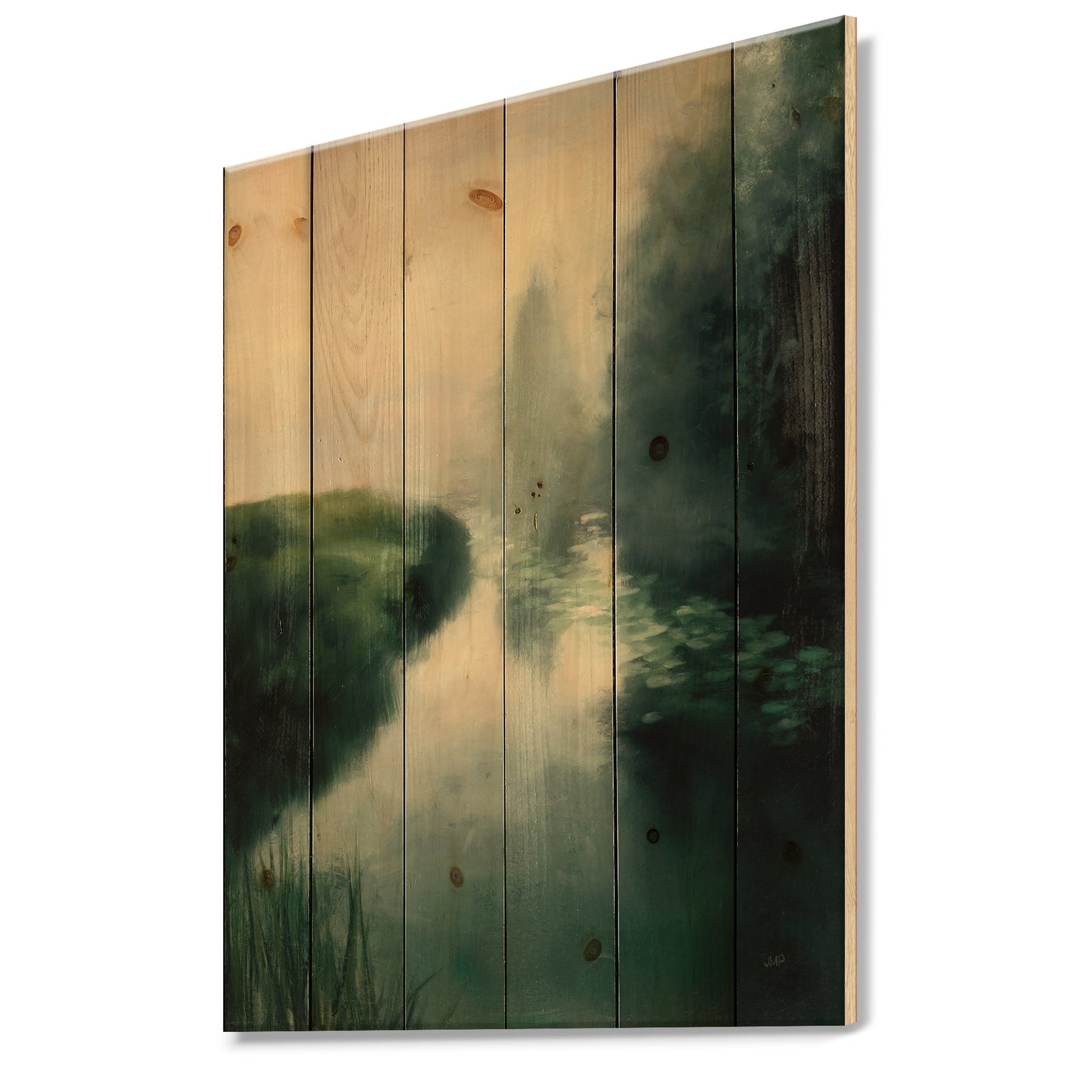 Twilight Fog Lakeshore - Landscape & Nature Print on Natural Pine Wood