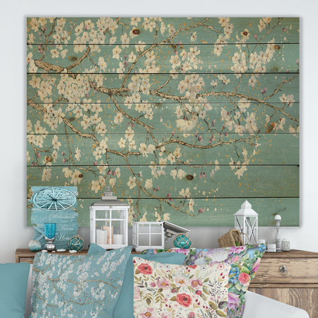 Blue April Tree - Traditional Print on Natural Pine Wood