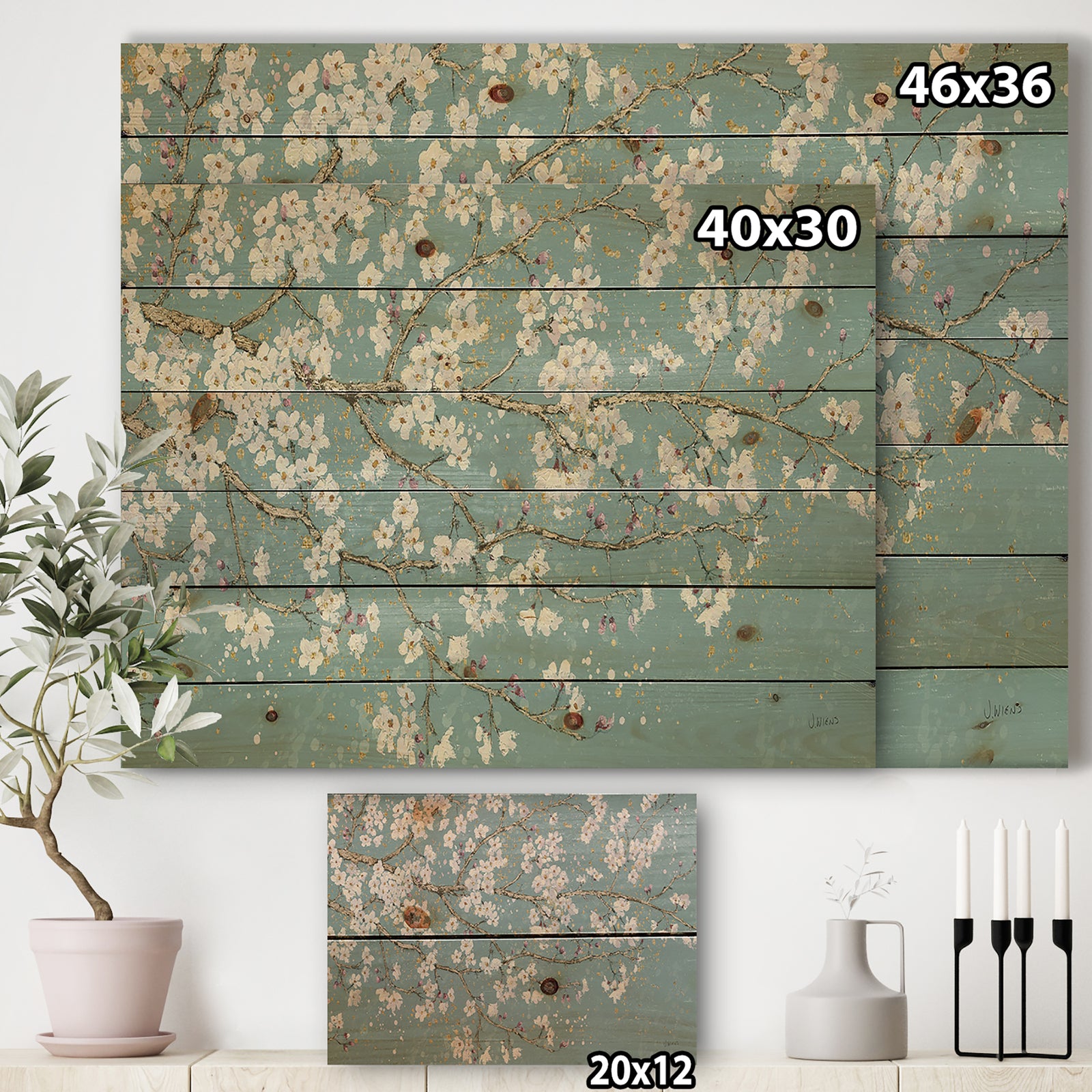 Blue April Tree - Traditional Print on Natural Pine Wood