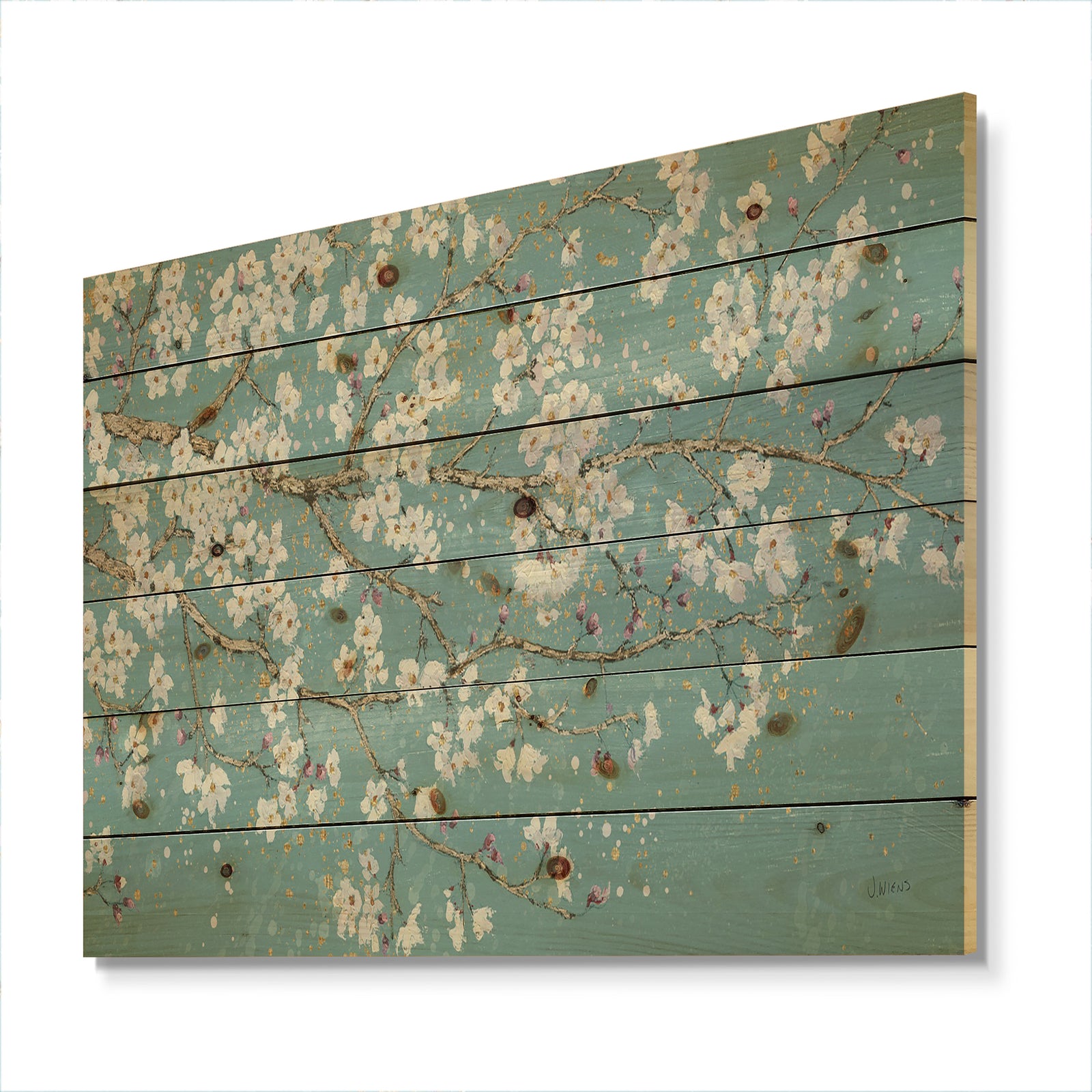 Blue April Tree - Traditional Print on Natural Pine Wood