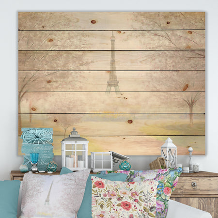 Pretty Paris - Landscape Print on Natural Pine Wood